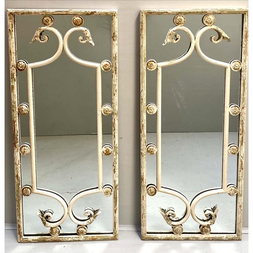 353 - ARCHITECTURAL WALL MIRRORS, pair, 111cm H x 48cm W, Italian style, aged frames. (2)