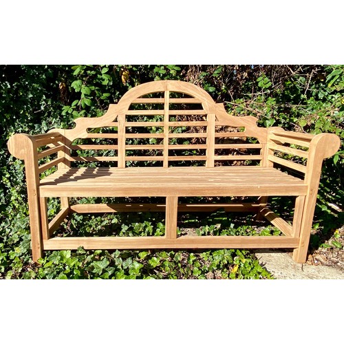 407 - AFTER EDWIN LUTYENS GARDEN BENCH, 163cm W, teak construction.