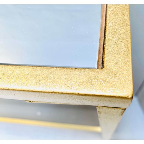 408 - CONSOLE TABLE, gilt metal, mirrored top, 79cm x 152cm x 25cm.