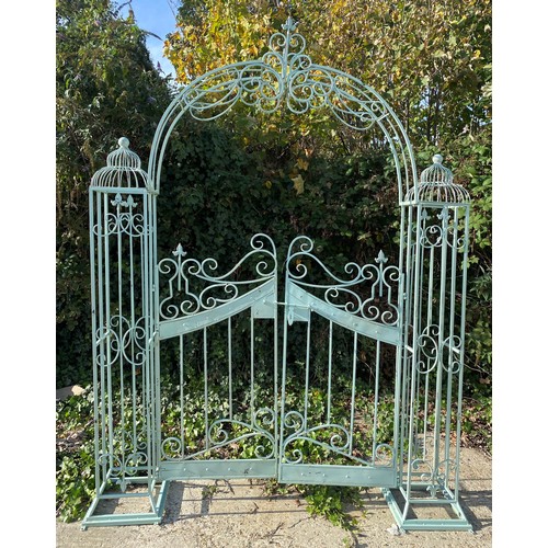 410 - ARCHITECTUAL GARDEN GATE, 250cm x 185cm x 38cm, Regency style, painted metal.