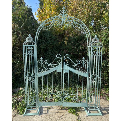 410 - ARCHITECTUAL GARDEN GATE, 250cm x 185cm x 38cm, Regency style, painted metal.