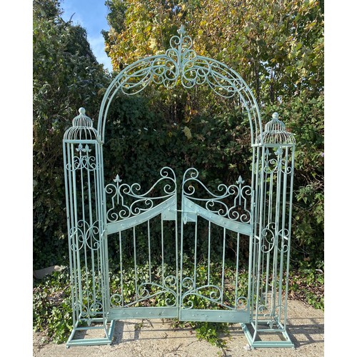 410 - ARCHITECTUAL GARDEN GATE, 250cm x 185cm x 38cm, Regency style, painted metal.