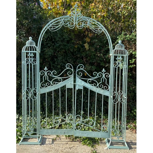 410 - ARCHITECTUAL GARDEN GATE, 250cm x 185cm x 38cm, Regency style, painted metal.