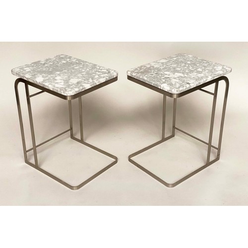 112 - FLEXFORM DRINKS TABLES, a pair, Italian grey/white marble on stainless steel supports signed 'Flexfo... 