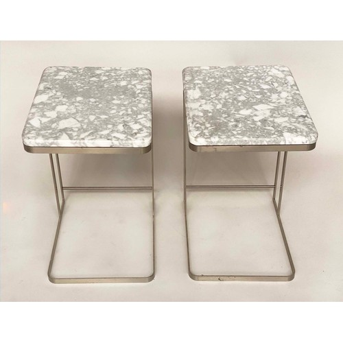 112 - FLEXFORM DRINKS TABLES, a pair, Italian grey/white marble on stainless steel supports signed 'Flexfo... 