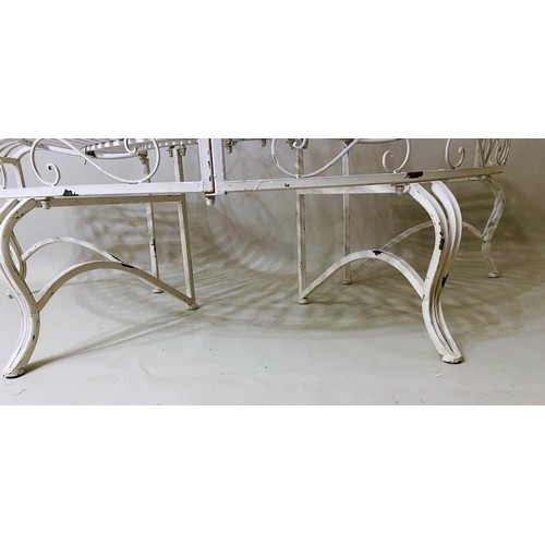 433 - ARCHITECTURAL GARDEN TREE BENCH, aged white painted metal frame 78cm x 151cm x 75cm.