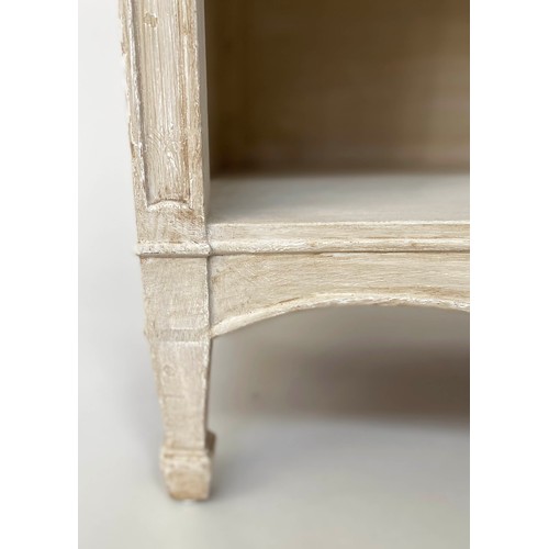 110 - BOOKCASE, 19th century French Louis XVI style, cream painted with drawer and shelves and fluted frie... 