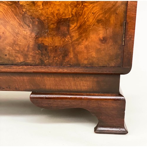 139 - ART DECO DISPLAY CASE, burr walnut with arch glazed, shelved section flanked by panelled doors, 122c... 