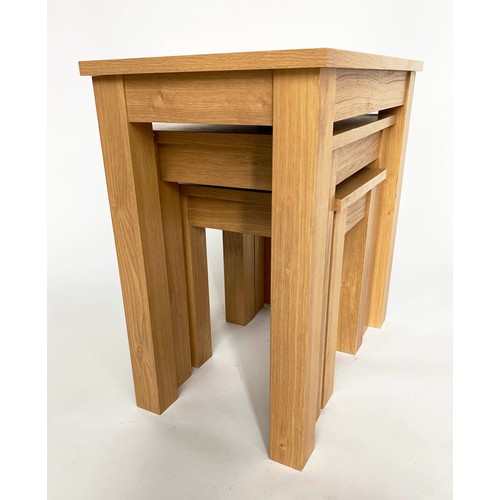 140 - NEST OF TABLES, three rectangular oak, 58cm x 35cm x 58cm H. (3)