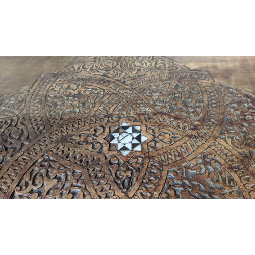 161 - OCCASIONAL TABLE, early 20th century mother of pearl Syrian style, inlaid and carved with under tier... 