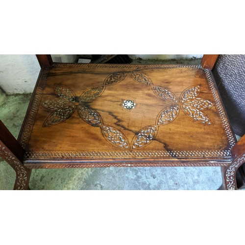 161 - OCCASIONAL TABLE, early 20th century mother of pearl Syrian style, inlaid and carved with under tier... 