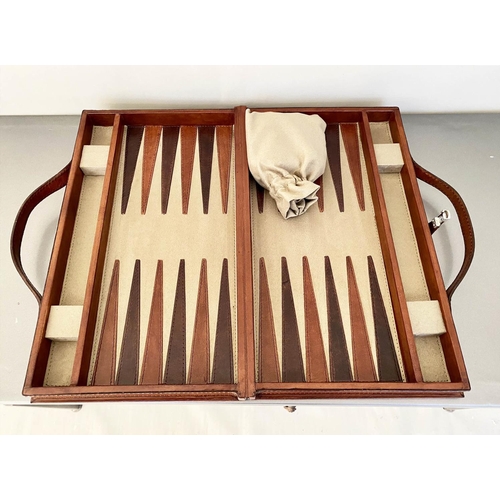 363 - BACKGAMMON SET, in a leather case, 23cm x 40cm.