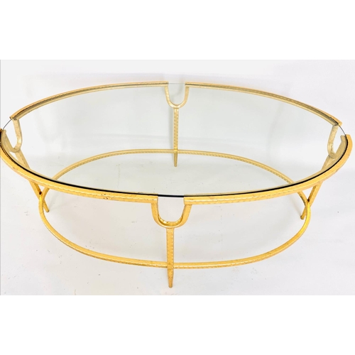 367 - MAISON JANSEN STYLE COCKTAIL TABLE, gilt metal frame, inserted glass top.