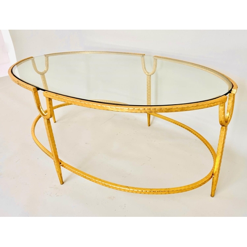 367 - MAISON JANSEN STYLE COCKTAIL TABLE, gilt metal frame, inserted glass top.