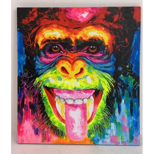 372 - CONTEMPORARY SCHOOL, 120cm x 100cm, untitled portrait of a monkey, acrylic on canvas.