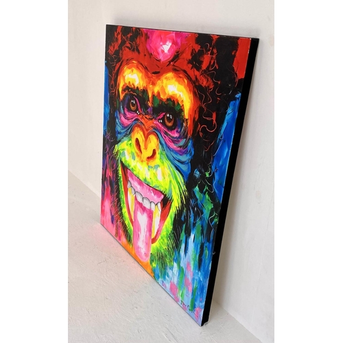 372 - CONTEMPORARY SCHOOL, 120cm x 100cm, untitled portrait of a monkey, acrylic on canvas.