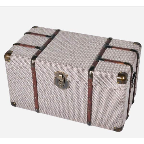 377 - TRUNKS, graduated set of two, largest 43cm H x 77cm W x 45cm D, fabric coverings and wooden bound. (... 