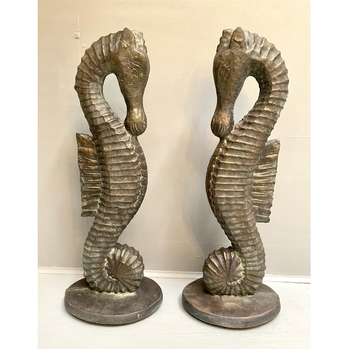 400 - SCULPTURAL SEA HORSES, a pair, 82cm x 30cm x 20cm, bronzed finish. (2)