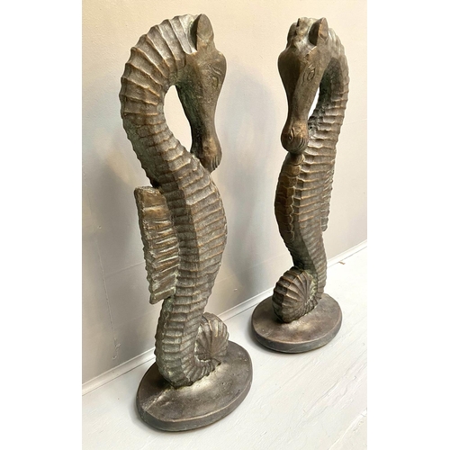 400 - SCULPTURAL SEA HORSES, a pair, 82cm x 30cm x 20cm, bronzed finish. (2)