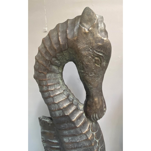 400 - SCULPTURAL SEA HORSES, a pair, 82cm x 30cm x 20cm, bronzed finish. (2)