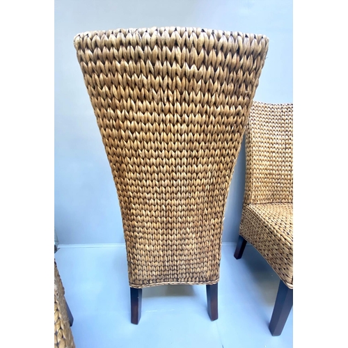 401 - DINING CHAIRS, a set of four, woven sea grass design. (4)