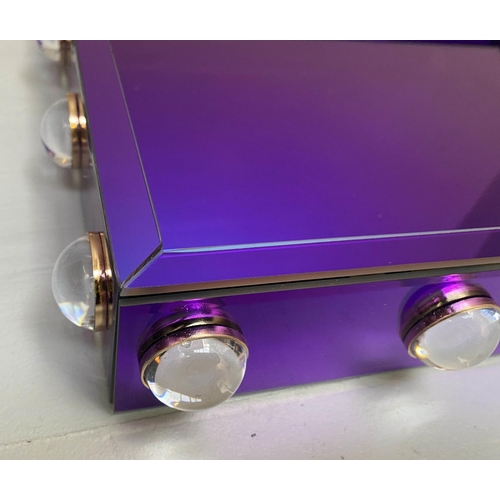 403 - COCKTAIL TRAYS, a pair, electric blue mirrored glass, 7x53x43. (2)