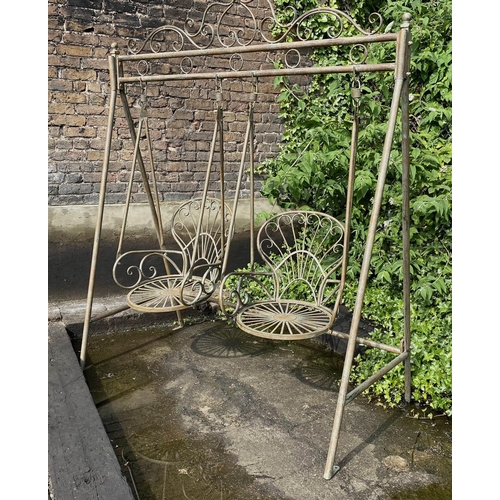 406 - ARCHITECTURAL GARDEN SWING, aged metal, 228x180x90.