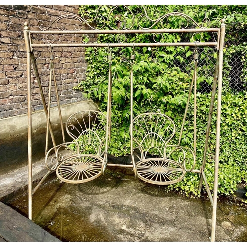 406 - ARCHITECTURAL GARDEN SWING, aged metal, 228x180x90.