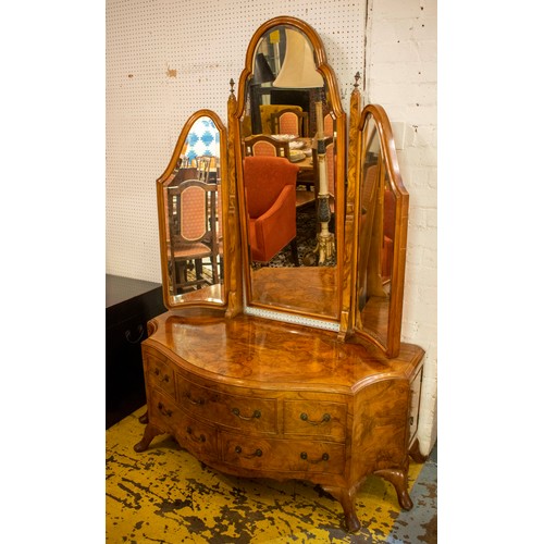 184 - DRESSING CHEST, 132cm W x 179cm H x 60cm D circa 1930 burr walnut with a triple bevelled mirrored ba... 