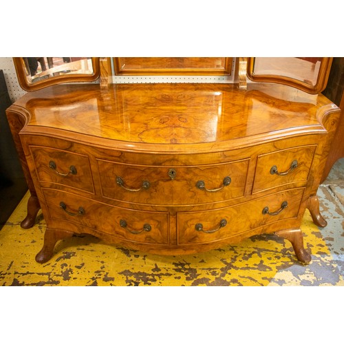 184 - DRESSING CHEST, 132cm W x 179cm H x 60cm D circa 1930 burr walnut with a triple bevelled mirrored ba... 