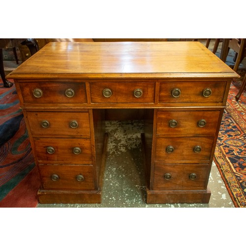 187 - PEDESTAL DESK, 91cm W x 73cm H x 57cm D 19th century mahogany with nine drawers.