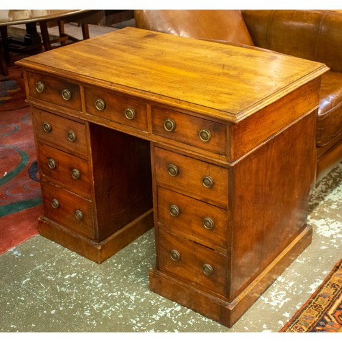 187 - PEDESTAL DESK, 91cm W x 73cm H x 57cm D 19th century mahogany with nine drawers.