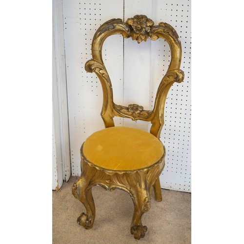 283 - PRINCESS CHAIR, 19th century French carved giltwood with velvet upholstered seat, 76cm H x 33cm W.