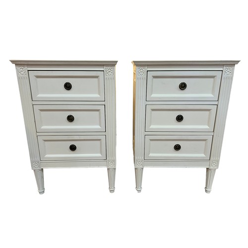 275 - BEDSIDE CHESTS, a pair, French provincial style, each with three drawers, 69cm H x 47cm x 38cm. (2)