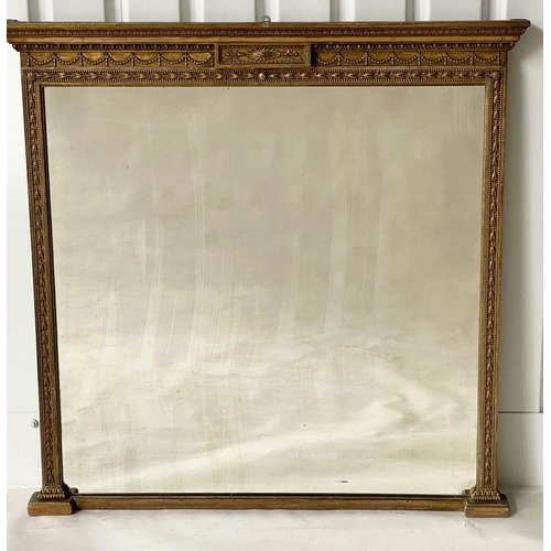 276 - OVERMANTEL MIRROR, 19th century Neoclassical giltwood and gesso with tablet centred swag frieze and ... 