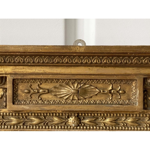 276 - OVERMANTEL MIRROR, 19th century Neoclassical giltwood and gesso with tablet centred swag frieze and ... 