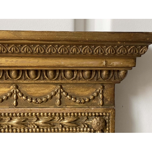 276 - OVERMANTEL MIRROR, 19th century Neoclassical giltwood and gesso with tablet centred swag frieze and ... 