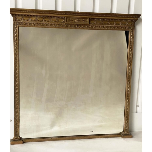 276 - OVERMANTEL MIRROR, 19th century Neoclassical giltwood and gesso with tablet centred swag frieze and ... 