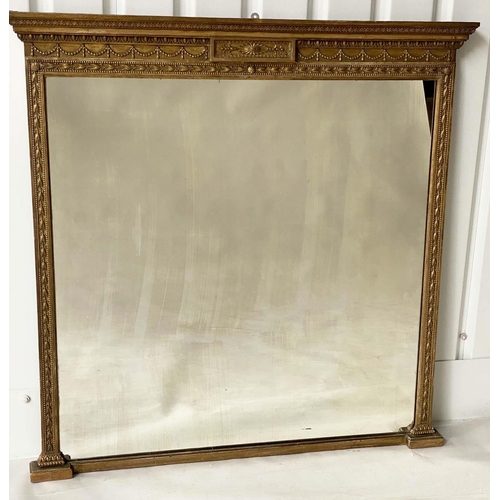 276 - OVERMANTEL MIRROR, 19th century Neoclassical giltwood and gesso with tablet centred swag frieze and ... 