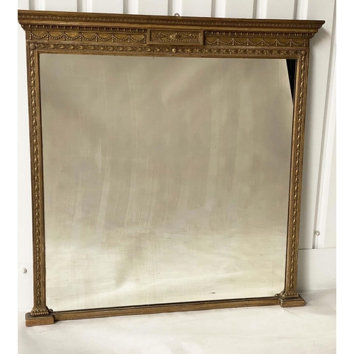 276 - OVERMANTEL MIRROR, 19th century Neoclassical giltwood and gesso with tablet centred swag frieze and ... 