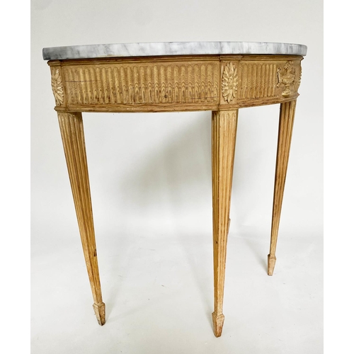 277 - CONSOLE TABLE, demi lune, Adam neoclassical style, carved pine base with marble top above urn fluted... 