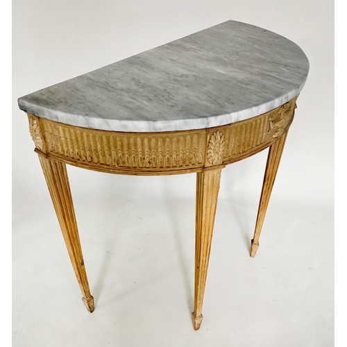 277 - CONSOLE TABLE, demi lune, Adam neoclassical style, carved pine base with marble top above urn fluted... 