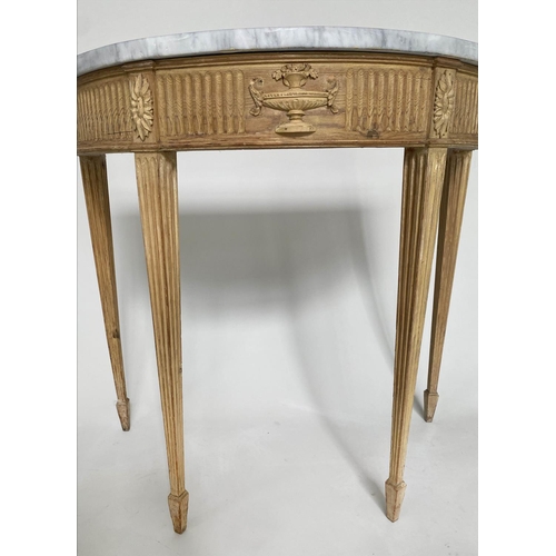 277 - CONSOLE TABLE, demi lune, Adam neoclassical style, carved pine base with marble top above urn fluted... 