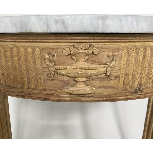 277 - CONSOLE TABLE, demi lune, Adam neoclassical style, carved pine base with marble top above urn fluted... 