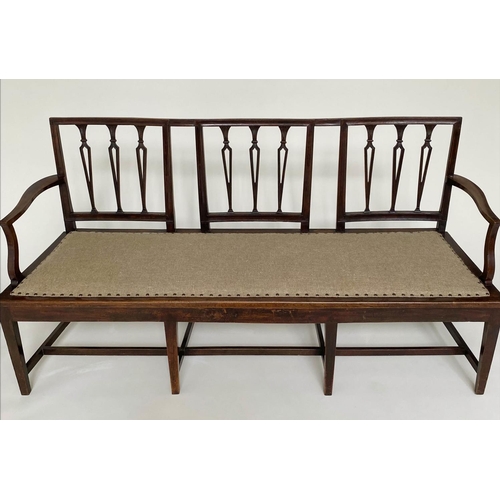 279 - CHAIR BACK SETTLE, 19th century mahogany in the George III manner with pierced splat back, and studd... 