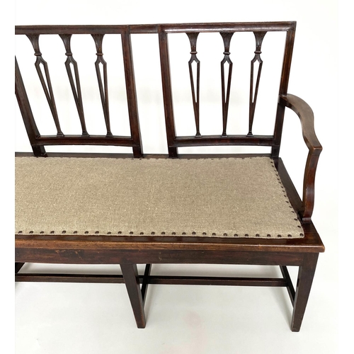 279 - CHAIR BACK SETTLE, 19th century mahogany in the George III manner with pierced splat back, and studd... 