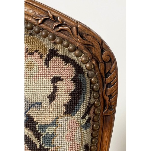 280 - FAUTEUIL, 99cm H x 72cm, 19th century French Louis XV style, carved walnut, with studded needlework ... 