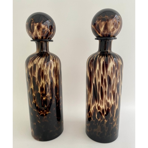 297 - DECANTERS, a pair, 40cm x 10cm, Murano style glass. (2)