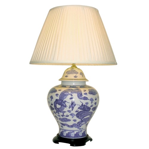 404 - TABLE LAMPS, a pair, 69cm x 45cm, Chinese export style blue and white ceramic, with shades (2)