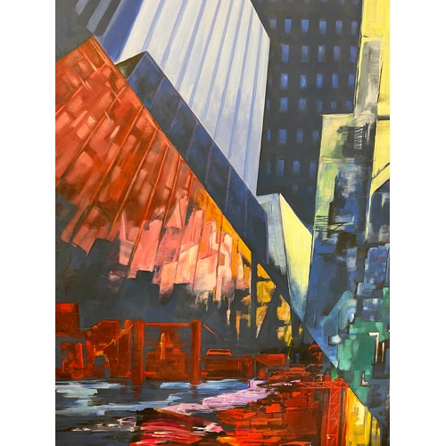 52 - TARK BUTLER (20th century British) 'City Scape', oil on canvas, signed and dated Tark 93, 152cm x 15... 